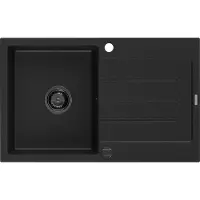 Mexen Bruno Granitspüle mit einem Becken und einer Abtropffläche 795 x 495 mm, Schwarz, Siphon Schwarz - 6513791010-77-B