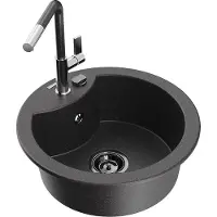 Mexen Diego 1-Becken-Granitspüle mit Mischbatterie Flora, Schwarz gesprenkelt - 6512-76-670401-08-B