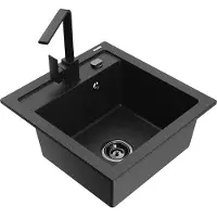 Mexen Vito 1-Becken-Granit-Spüle mit Mischbatterie Rita, Schwarz/Silbermetallic - 6503-73-670300-70-B