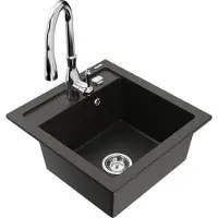Mexen Vito 1-Becken-Granit-Spüle mit Mischbatterie Savita, Schwarz/Gold metallisch - 6503-75-672601-00