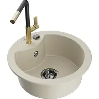 Mexen Diego 1-Becken-Granitspüle mit Mischbatterie Flora, Beige - 6512-69-670401-57-B