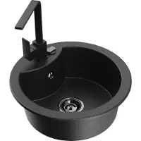 Mexen Diego 1-Becken-Granit-Spüle mit Mischbatterie Rita, Schwarz/Silbermetallic - 6512-73-670300-70-B