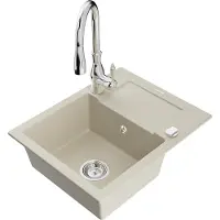 Mexen Enzo 1 Becken-Granitspüle mit Abtropffläche und Mischbatterie Savita, Beige - 6506-69-672601-00