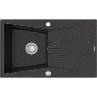Mexen Cesar Granitspüle mit einem Becken und einer Abtropffläche 775 x 470 mm, Schwarz gesprenkelt - 6514771010-76