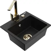 Mexen Milo 1-Becken-Granit-Spüle mit Mischbatterie Rita, Schwarz - 6505-77-670300-50
