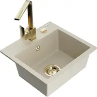 Mexen Milo 1-Becken-Granit-Spüle mit Mischbatterie Rita, Beige - 6505-69-670300-50