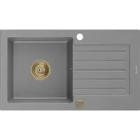 Mexen Pablo Granitspüle mit einem Becken und einer Abtropffläche 752 x 436 mm, Grau, Siphon Gold - 6510751010-71-G
