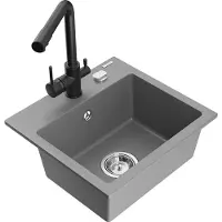 Mexen Milo 1-Becken-Granit-Spüle mit Mischbatterie Duero, Grau - 6505-71-671600-70