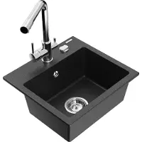 Mexen Milo 1-Becken-Granit-Spüle mit Mischbatterie Duero, Schwarz/Silbermetallic - 6505-73-671600-00
