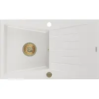 Mexen Cesar Granitspüle mit einem Becken und einer Abtropffläche 775 x 470 mm, Weiß, Siphon Gold - 6514771010-20-G