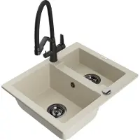 Mexen Carlos 1,5-Becken-Granitspüle mit Mischbatterie Duo, Beige - 6518-69-671701-70-B