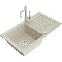 Mexen Pablo 1 Becken-Granitspüle mit Abtropffläche und Mischbatterie Carla, Beige - 6510-69-670700-00