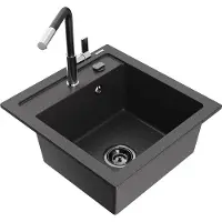 Mexen Vito 1-Becken-Granit-Spüle mit Mischbatterie Flora, Schwarz gesprenkelt - 6503-76-670401-07-B