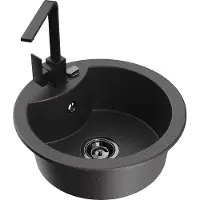 Mexen Diego 1-Becken-Granit-Spüle mit Mischbatterie Rita, Schwarz gesprenkelt - 6512-76-670300-70-B