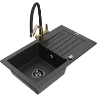 Mexen Pablo 1 Becken-Granitspüle mit Abtropffläche und Mischbatterie Duo, Schwarz/Silbermetallic - 6510-73-671701-57-B