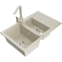 Mexen Gaspar 1,5-Becken-Granitspüle mit Abtropffläche und Mischbatterie Rita, Beige - 6507-69-670300-69