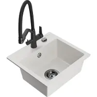 Mexen Milo 1-Becken-Granitspüle mit Mischbatterie Duo, Weiß - 6505-20-671701-70-B