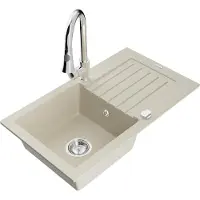 Mexen Pablo 1 Becken-Granitspüle mit Abtropffläche und Mischbatterie Elia, Beige - 6510-69-670101-00