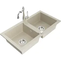 Mexen Mario 2-Becken-Granitspüle mit Mischbatterie Carla, Beige - 6504-69-670700-00