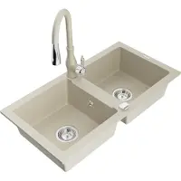 Mexen Mario 2-Becken-Granitspüle mit Mischbatterie Savita, Beige - 6504-69-672601-69