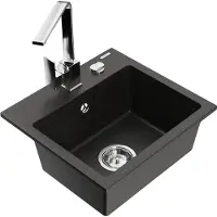 Mexen Milo 1-Becken-Granit-Spüle mit Mischbatterie Rita, Schwarz/Gold metallisch - 6505-75-670300-00