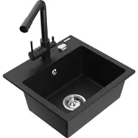 Mexen Milo 1-Becken-Granit-Spüle mit Mischbatterie Duero, Schwarz - 6505-77-671600-70