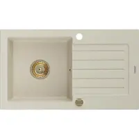 Mexen Pablo Granitspüle mit einem Becken und einer Abtropffläche 752 x 436 mm, Beige, Siphon Gold - 6510751010-69-G