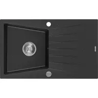 Mexen Cesar Granitspüle mit einem Becken und einer Abtropffläche 775 x 470 mm, Schwarz/Silbermetallic - 6514771010-73