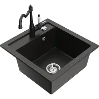 Mexen Vito 1-Becken-Granit-Spüle mit Mischbatterie Carla, Schwarz/Gold metallisch - 6503-75-670700-70