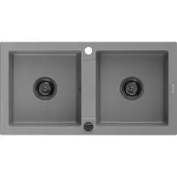 Mexen Mario 2-Becken-Granit-Spülbecken 820 x 436 mm, Grau, Siphon Schwarz - 6504822000-71-B