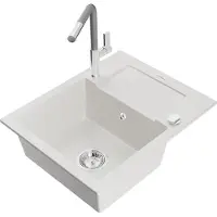 Mexen Enzo 1 Becken-Granitspüle mit Abtropffläche und Mischbatterie Flora, Weiß - 6506-20-670401-06