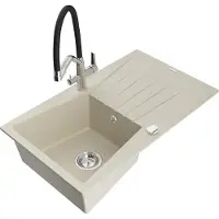 Mexen Cesar 1 Becken-Granitspüle mit Abtropffläche und Mischbatterie Duo, Beige - 6514-69-671701-07