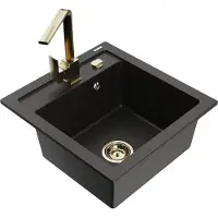 Mexen Vito 1-Becken-Granit-Spüle mit Mischbatterie Rita, Schwarz/Gold metallisch - 6503-75-670300-50