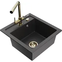 Mexen Vito 1-Becken-Granit-Spüle mit Mischbatterie Duero, Schwarz gesprenkelt - 6503-76-671600-50