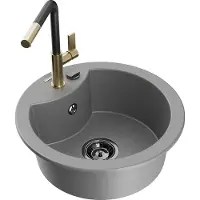 Mexen Diego 1-Becken-Granitspüle mit Mischbatterie Flora, Grau - 6512-71-670401-57-B