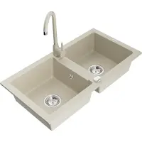 Mexen Mario 2-Becken-Granitspüle mit Mischbatterie Telma, Beige - 6504-69-670200-69