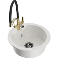 Mexen Diego 1-Becken-Granitspüle mit Mischbatterie Duo, Weiß - 6512-20-671701-57-B