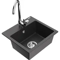 Mexen Milo 1-Becken-Granit-Spüle mit Mischbatterie Telma, Schwarz gesprenkelt - 6505-76-670200-00