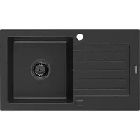 Mexen Pablo Granitspüle mit einem Becken und einer Abtropffläche 752 x 436 mm, Schwarz/Silbermetallic, Siphon Schwarz - 65107510