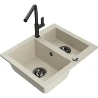 Mexen Carlos 1,5-Becken-Granitspüle mit Mischbatterie Flora, Beige - 6518-69-670401-70-B