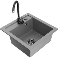 Mexen Vito 1-Becken-Granit-Spüle mit Mischbatterie Telma, Grau - 6503-71-670200-70-B