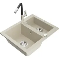 Mexen Carlos 1,5-Becken-Granitspüle mit Mischbatterie Flora, Beige - 6518-69-670401-07