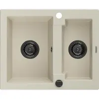 Mexen Carlos 1,5-Becken-Granitspüle 582 x 475 mm, Beige, Siphon Schwarz - 6518581500-69-B
