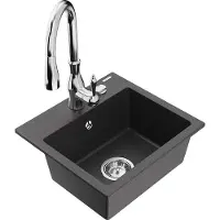 Mexen Milo 1-Becken-Granit-Spüle mit Mischbatterie Savita, Schwarz gesprenkelt - 6505-76-672601-00