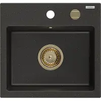 Mexen Milo 1-Becken-Granit-Spüle 435 x 410 mm, Schwarz/Gold metallisch, Siphon Gold - 6505441000-75-G