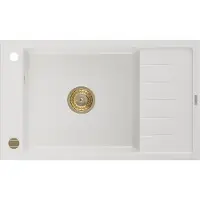 Mexen Elias Granitspüle mit einem Becken und einer Abtropffläche 795 x 480 mm, Weiß, Siphon Gold - 6511791005-20-G