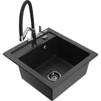 Mexen Vito 1-Becken-Granitspüle mit Mischbatterie Duo, Schwarz/Silbermetallic - 6503-73-671701-07-B