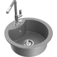 Mexen Diego 1-Becken-Granitspüle mit Mischbatterie Flora, Grau - 6512-71-670401-06