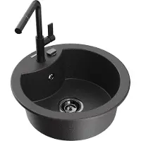 Mexen Diego 1-Becken-Granitspüle mit Mischbatterie Flora, Schwarz gesprenkelt - 6512-76-670401-70-B