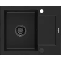 Mexen Enzo Granitspüle mit einem Becken und einer Abtropffläche 576 x 465 mm, Schwarz, Siphon Schwarz - 6506571005-77-B